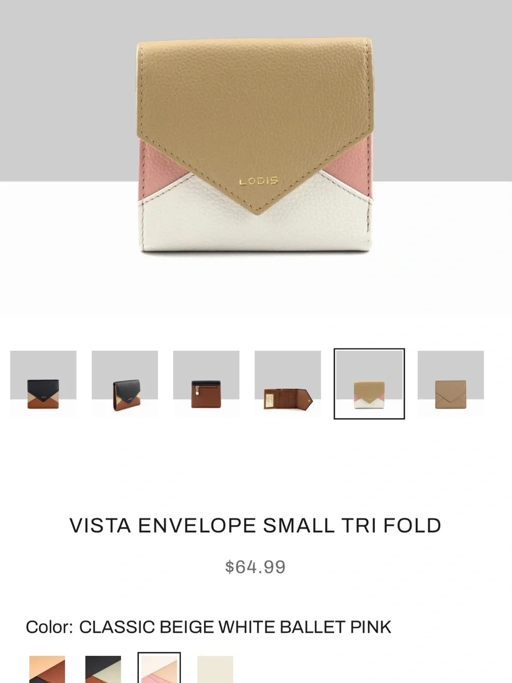 Lodis Colorblock Envelope Wallet in White, Pink & Tan